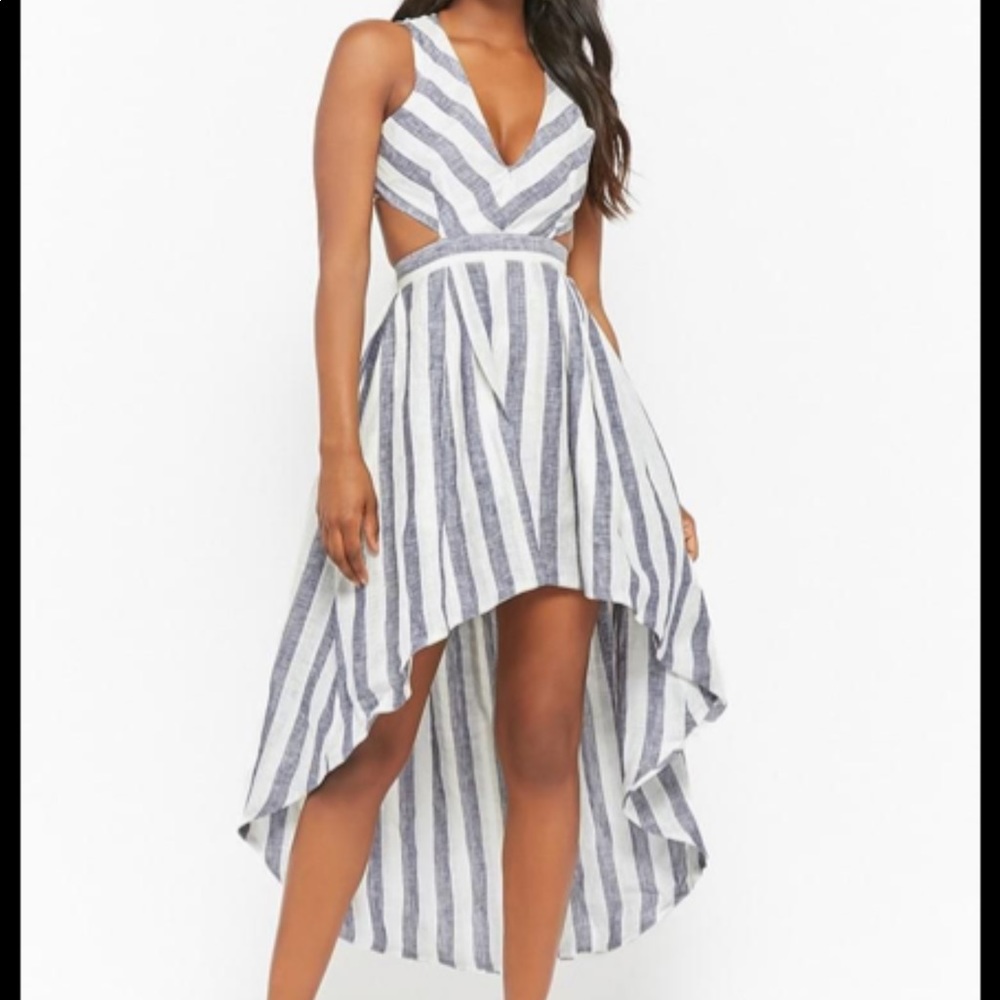 Striped High Low Linen Dress (see photos)